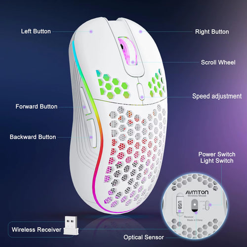 2.4G Wireless Mouse with RGB Backlit,  DPI Type C Rechargeable 